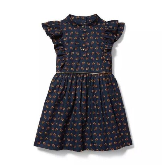 Janie & Jack Toddler Girl Navy Blue Ruffled Paisley Dress - Picture 1 of 11